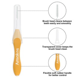 50Pcs Interdental Brushes, Amakos Soft Bristles Braces Brush Dental Brushes between Teeth Interdental Brushes for Teeth Cleaning (1.2mm)