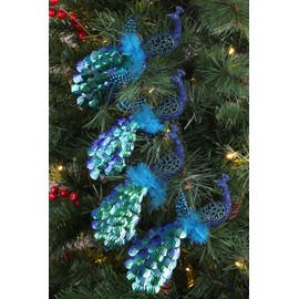 Christmas Concepts® 20cm Peacock Decoration With Jewelled Tail - Luxury Christmas Tree Decorations (Midnight Blue Sequins, Pack of 4)
