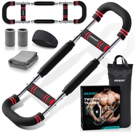 OKSON Twister Arm Trainer, Adjustable Chest Workout Equipment, Multi-Functional Chest Exerciser for Men and Women, Portable Arm Trainer with 2 Wrist Bands, a Head Band, a Workout Towel (Red)