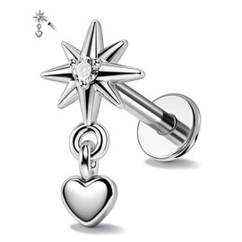 Agrewd Flat Back Cartilage Earring -G23 Solid Titanium Helix Earring Dangle-Internally Threaded Tragus Earring- 16G 6mm Helix, Conch, Tragus, Flat Back Stud Jewelry