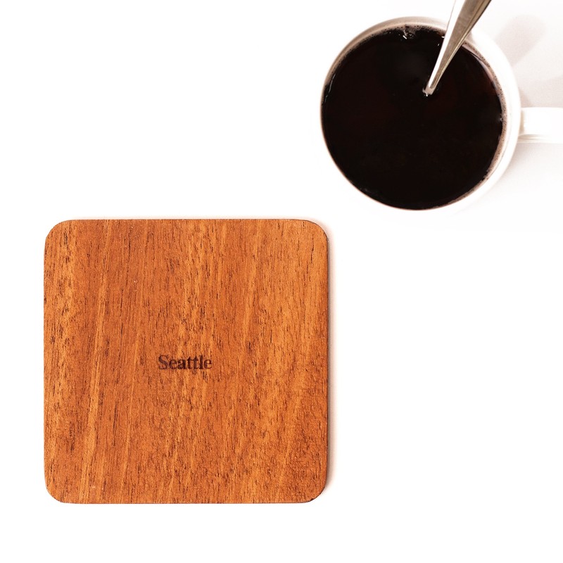 Seattle Map Coaster, Set of 4, Sapele Wooden Coaster with