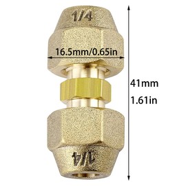 Bxian Solid Brass Pipe Connection Coupling Adapter with Flare Nut and Connector for Butt Copper Pipe Diameter 1/4 inch