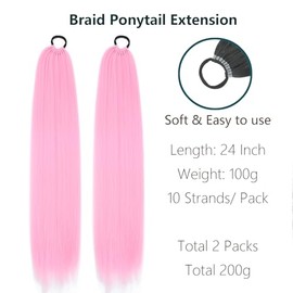 2 paquetes de extensiones de coleta trenzada larga con gomas para el cabello, pieza de cabello sintético suave y natural para mujeres negras, extensio