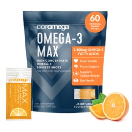 Coromega MAX 2400mg Omega-3 Fish Oil + Vitamin D Squeeze Packets, Wild-Caught, No Fishy Taste - 3X Better Absorption Than Softgels, Supports Brain & Heart Health (60 Servings, Citrus Burst)