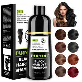 FARNDU Hair Dye 3-in-1 Shampoo Haircare, Cover Gray Hairs, 10 Mins Hair Coloring, Plant Extracts, Long Lasting, Mild, Moisture (400 mL):_Farndu-Dark Brown Hair Dye Shampoo- 14.1 fl.oz