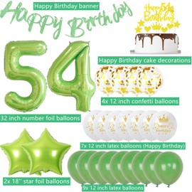 Ohaoduo Balloons 54th birthday man woman decoration green set, balloons 54th birthday decoration men women green, giant foil balloons birthday decoration woman, happy birthday decoration (54)
