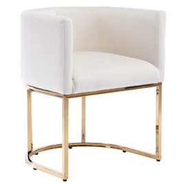 RIVOVA White Dining Chair Mid Century Modern Dining Chair with Golden Metal Legs, Velvet Upholstered Accent Arm Chair for Dining Room, Kitchen, Vanity, Living Room