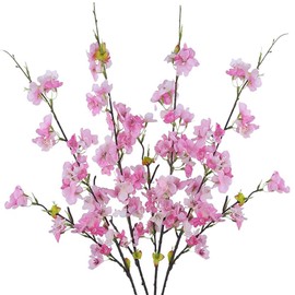JOJAZE Artificial Cherry Blossom Flowers Pink Silk Peach Flowers Bulk Faux Spring Branches Arrangement Cherry Flowers Stems 4Pcs for Indoor Outdoor Wedding Table Home Dining Decor Floor vase