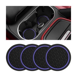 KHGUZ 4PCS Car Cup Coasters, Non-Slip Automotive Insert Cup Holder Pad, Waterproof Dustproof Vehicle Interior Decorative Embedded Drink Mat Accessories, Universal for RV, SUV, Truck (Black/Purple)