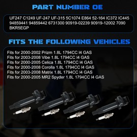 YOMALL 4PCS UF247 Ignition Coils + 4PCS 7092 Iridium Spark Plugs Ignition Coils Pack Fits for 2000-2008 Corolla, 2003-2008 Matrix, 2000-2002 Prizm 1.8L, Coil Pack Set Aftermarket Parts