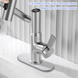 1 Pcs 6 Inch Kitchen Sink Hole Cover Plate, 304 Stainless Steel Faucet Deck Plate Escutcheon for Pull Down Faucet, Universal Sink Cover for Plumbing Gaps (Fits 6" Holes) - Brushed