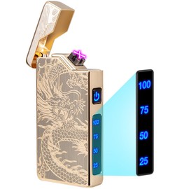 LcFun Electric Lighter USB Rechargeable, Dual Arc Plasma Lighter, Windproof Flameless Lighters, Electronic Lighters with LED Battery Indication Gifts for Men Boyfriend Husband (Dragon Gold)