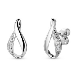 Miore Women's Silver Zirconia Open Twist Drop Earring Studs 925 Solid Sterling Silver 8 Brilliant Cut White Cubic Zirconia Gemstones (8mm x 16mm) infinity