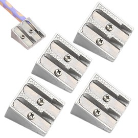 4 Pieces Metal Pencil Sharpener Double Hole Crayon Handheld Pencil Sharpeners Pocket Size Aluminum Alloy for School, Offices, Homes, Art Projects