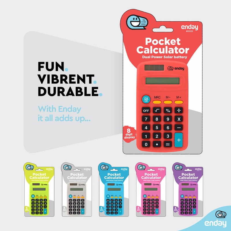 Calculator Red, Basic Small Solar and Battery Operated, Large Display