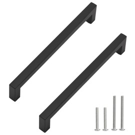 Redunest Cabinet Pulls Matte Black Cabinet Handles Square Drawer Pulls, 2 Pack 8-4/5 Inch Stainless Steel Kitchen Door Cupboard Cabinet Handles, Drawer Hardware Handles, 224mm Hole Centers