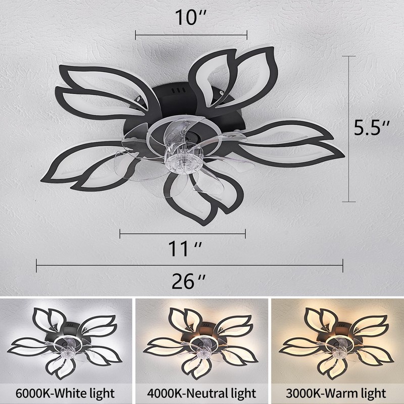 Dalouguan Ceiling Fan with Lights Remote Control, 26" Black Low