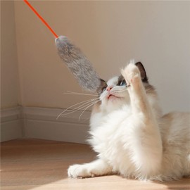 Interactive Cat Toy, Plush Cat Teaser Wand Long Sticks with Soft Plush Tips for Indoor Cats and Kittens Funny Entertaining and Stimulating Indoor Cats and Kittens Toys (Grey)