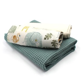 VmG-Store Waffle Pique + Cotton Fabric Set, Colour-Coordinated Waffle Fabric, 100% Cotton Fabric, Tex Standard 100 (Africa Animals Set31)