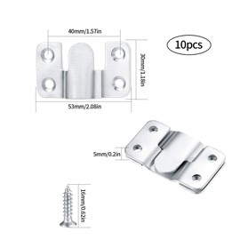 Pack of 10 Flush-Mounted Concealed Brackets, Picture Frame Hangers, Stainless Steel, Interlocking Buckle Hooks, Furniture Connector with Screws for Mirrors, Wall Mounting - 54 x 30 mm