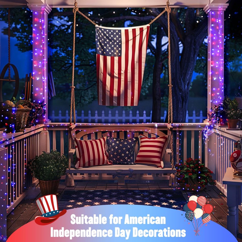 JMEXSUSS 2 Pack Red White and Blue Solar Lights, Each