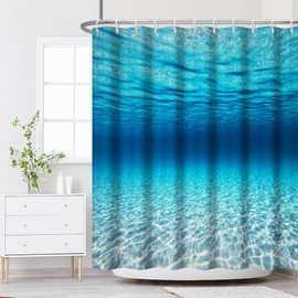 Renaiss 72x72 Inches Ocean Shower Curtain Nature Tropical Underwater Sea World Water Waves Seascape Sea View Fabric Shower Curtain for Bathroom Decor Waterproof Polyester with Hooks