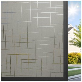 rabbitgoo Window Privacy Film Frosted Glass Window Film, Static Cling Grey Sun Blocking Door Window Cover, Decorative Frosting Window Sticker Home Window Tint, Cross Pattern, Taupe, 17.5" x 78.7"