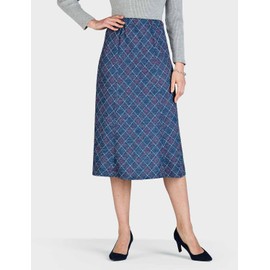 Chums Ladies 6 Panel Diamond Check Skirt Elasticated Waist, Check Print with Adjustable Length Navy Marl 12