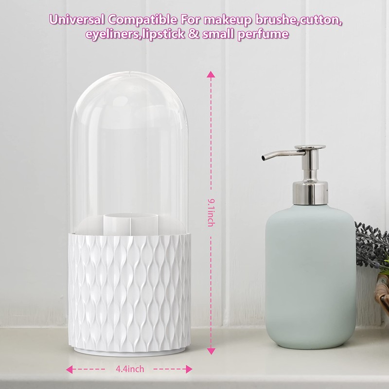 Makeup Brush Holder Organiser with Lid, 360° Rotating Dustproof Make