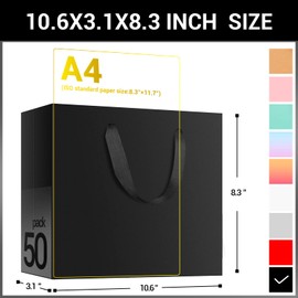 EUSOAR Small Black Gift Wrap Bags, 50 Pack 10.6x3.1x8.3 inches Paper Bags with Handles Bulk, Heavy Duty Bags for Wedding, Grocery, Boutique, Retail, Business, Baby Showers, Birthdays