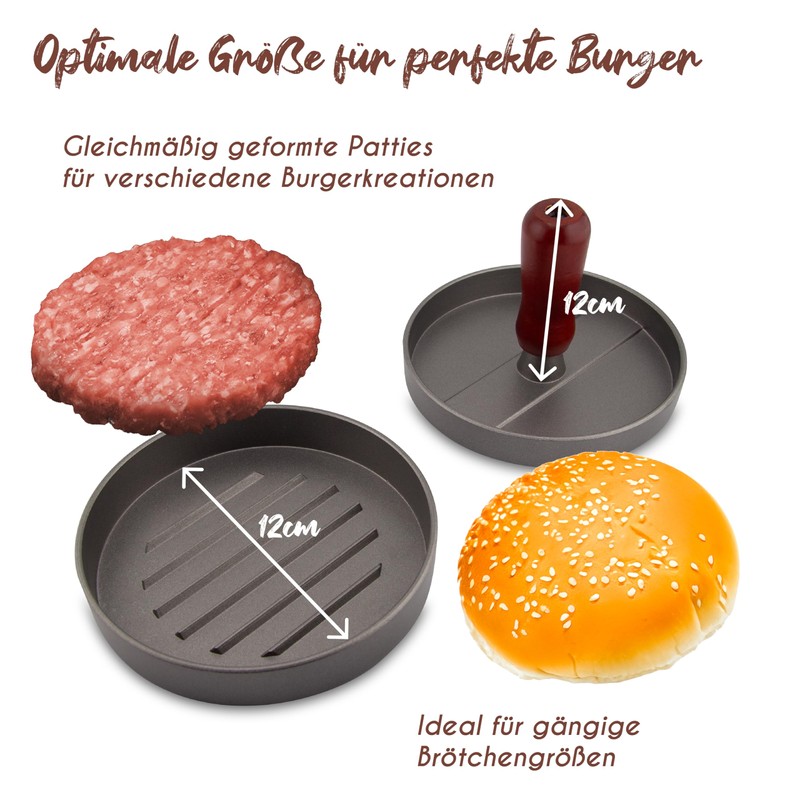 MaxxGoods Burger Press Set Made of Cast Aluminium Diameter 12
