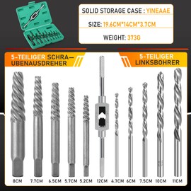 Yineaae Screw Extractor Set with HSS Drill Bit Set and Includes Tap Wrench [Extra Grippy], 5-Piece Left Extractor Set, Screw Remover, for Drilling and Removing Damaged Screws