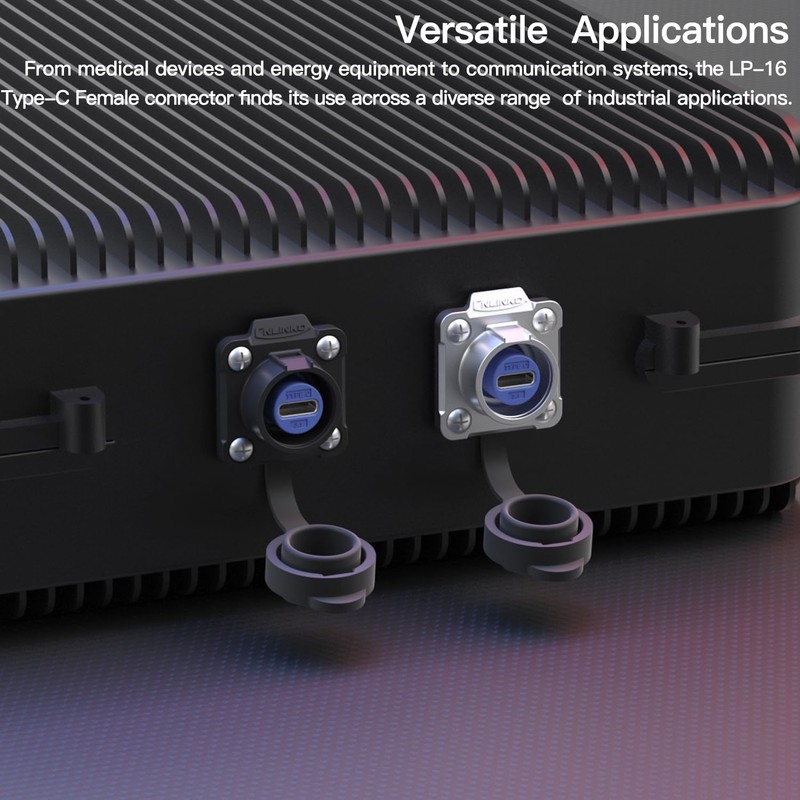 CNLINKO LP-16 Type-C Port Waterproof Connector IP67 4-Hole Metal Panel
