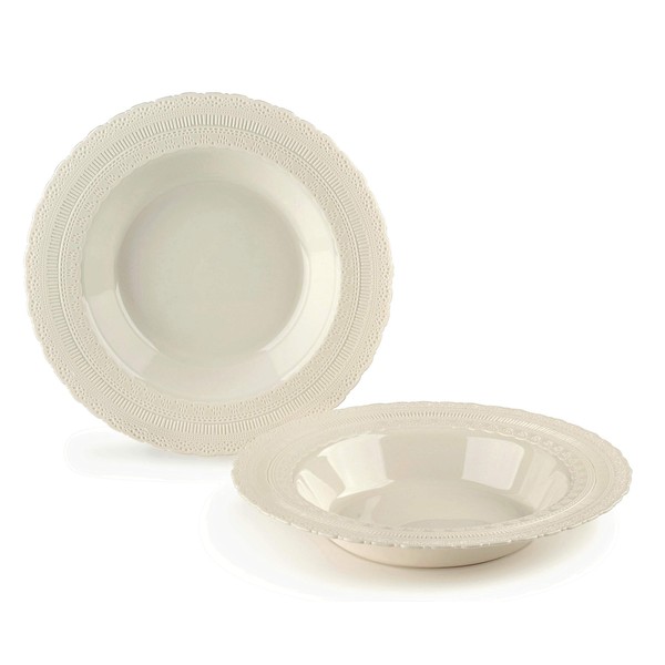 " OCCASIONS " 60 Piece Plates Pack, Extra Heavyweight Vintage Wedding Party Disposable Bowls (14oz Soup Bowl, Chateau in Ivory)