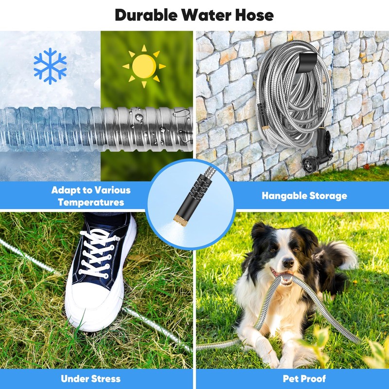 Garden Hose 50 FT, Metal Stainless Steel Water Hose with