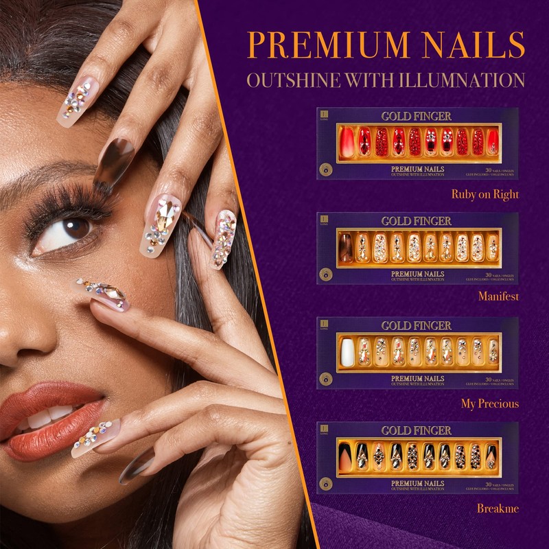 GoldFinger Premium False Nails Glue On Nails Luxury Press On