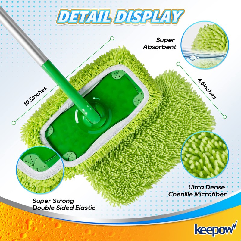Reusable Microfiber Mop Pads Compatible with Swiffer Sweeper, Dry Sweeping