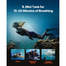VEVOR Scuba Tank, 1L Portable Diving Tank, Diving Oxygen Cylinder Support 15-20 Minutes Underwater Breathing, 98.43 ft Diving Depth, Refillable Snorkel Air Tank Kit for Underwater Exploration Rescue