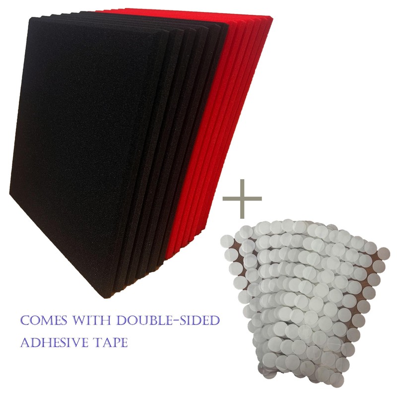 12 Pack Black/red Acoustic Foam Panel Wedge Studio Soundproofing Wall