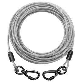 VOXGET 15FT Dog Tie Out Cable, Heavy Duty Dog Runner Lead with 360° Swivel Clips for Large Pets up to 500 lbs, Chew Proof Lockable Leash for Yard Camping Outdoor -Sliver,15FT