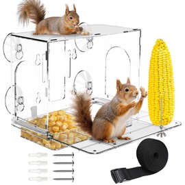 GelinRedcap Squirrel Feeder for Outside – 3 Mounting Options (Screw/Strap/Suction), Weatherproof Plastic Squirrel House, Removable Tray with Drainage – Ideal Backyard Gift for Squirrel Lovers