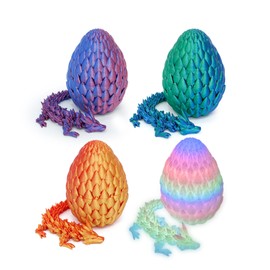 Flavery 4 Pack 3D Printed Dragon in Egg - Mini 3D Eggs with Dragon Inside, Cute Fidget Toy, Birthday Gift, Desk Pet Figure, Easter Basket Essentials (4A2)