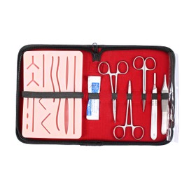 Complete Practice Suture Kit for Medical & Veterinary Students - Includes Realistic Silicone Pad with Pre-Cut Wounds Sterilized Sutures Scalpel Needle Holder Scissors & Tweezers - Training & Education