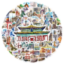 Pack of 100 World Famous Building Stickers for Laptop, Fridge, Car, Motorcycle, Guitar, Luggage, Bumper, Travel Vinyl Sticker, Gift for Girls Adults, Aesthetic Waterproof Stickers