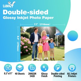 Uinkit Double Sided Photo Paper Glossy 40 sheets 8.5x11 54lbs Inkjet for Dye Ink 200Gsm Picture 8.5 x 11 9.5Mil for Inkjet Printing Printer