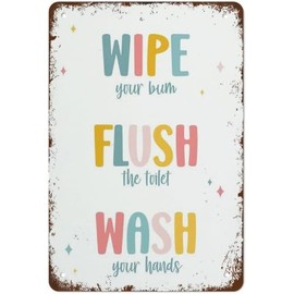 Kids Bathroom Art Funny Bathroom Decor Wipe Your Bum Flush The Toilet Wash Your Hands Art Bathroom Rules Retro Metal Tin Sign For Home Coffee Wall Decor Metal Tin Sign 6x8 Inch