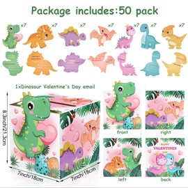 Eaezerav Valentines Boxes for Kids with 49 PCS Dinosaur Valentines Cards for Classroom Kids School Valentines Mailbox for Classroom Exchange Boxes for Boys Girls Kids