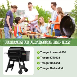 Hiorucet Grease Tray for Traeger Ironwood 650, Drip Pan Heat Baffle for Traeger Grill Replacement Parts, Traeger Redland, Redland XL, KIT0438, Stainless Steel Drip Tray for Traeger Grill Accessories.