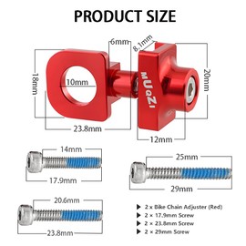SeonFook 2Pcs Bicycle Chain Tensioner Adjuster Regulator, Aluminum Alloy Bike Chain Fastener Bike Repair Tools for BMX Fixie Single Speed Bike (Red)