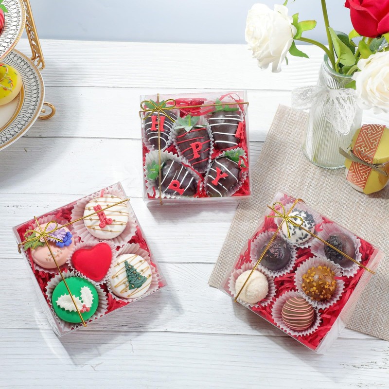RomanticBaking 50PCS 5x5x2 Inches Full Clear Bakery Boxes Chocolate Covered